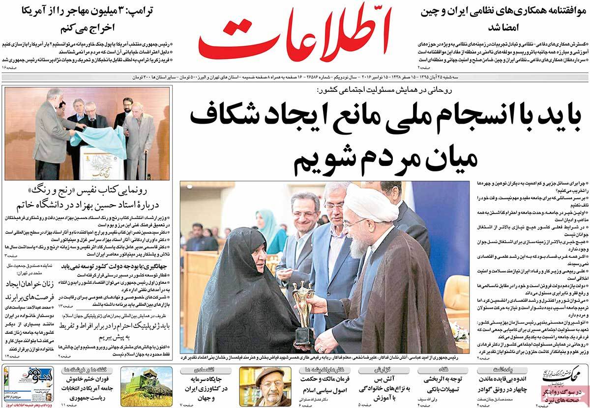 Look at Iranian Newspaper Front Pages on November 15