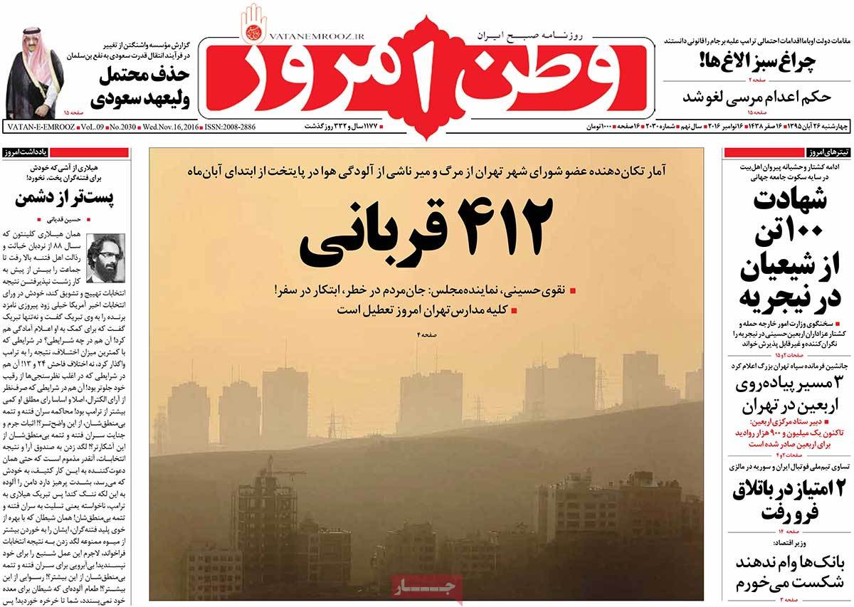 A Look at Iranian Newspaper Front Pages on November 16