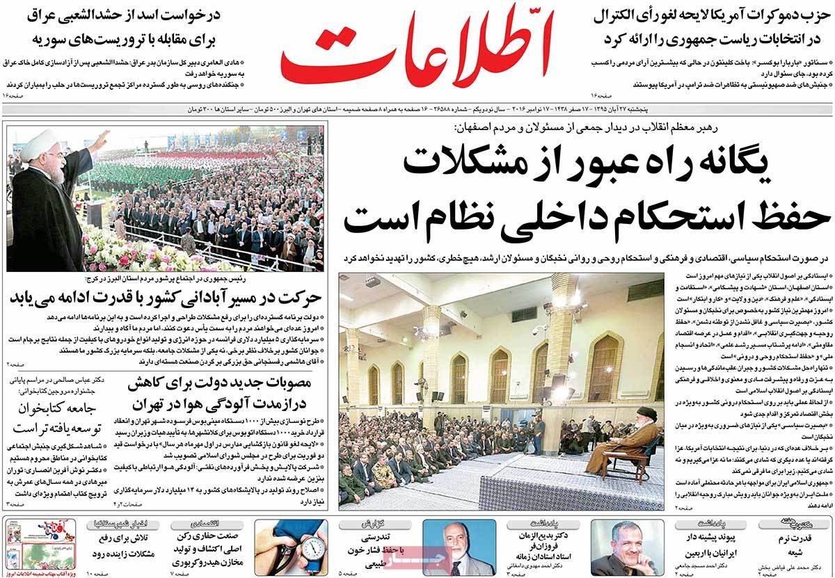 A Look at Iranian Newspaper Front Pages on November 17