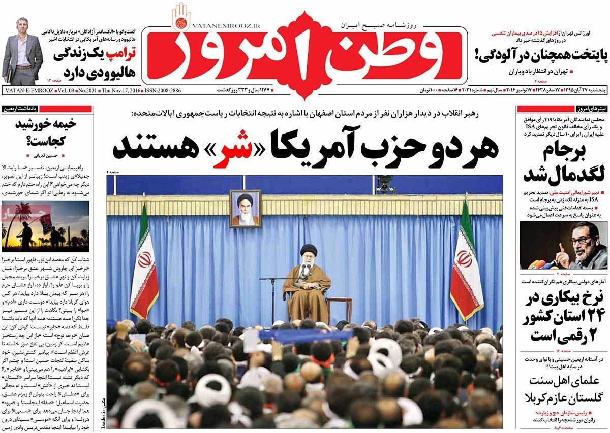 A Look at Iranian Newspaper Front Pages on November 17