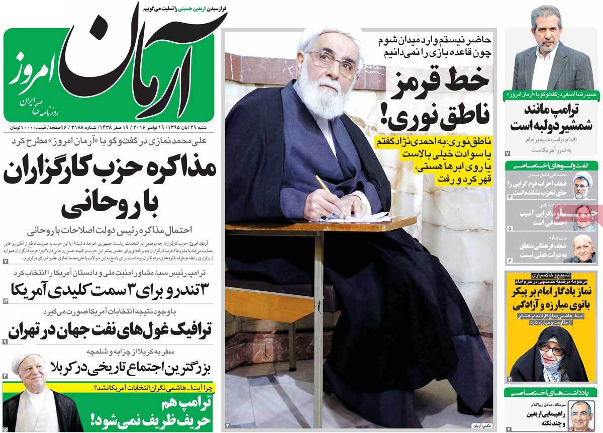 A Look at Iranian Newspaper Front Pages on November 19