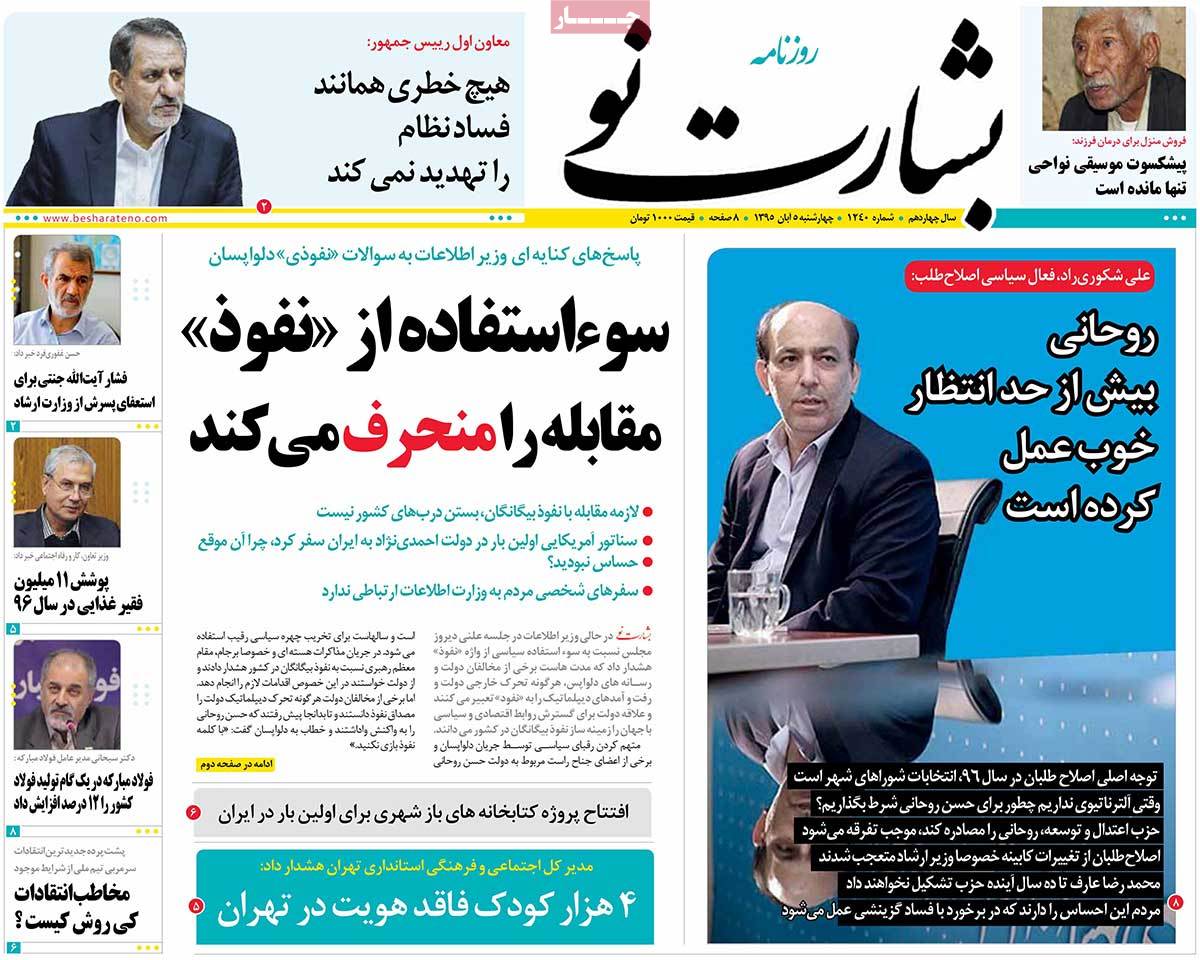 A Look at Iranian Newspaper Front Pages on October 26