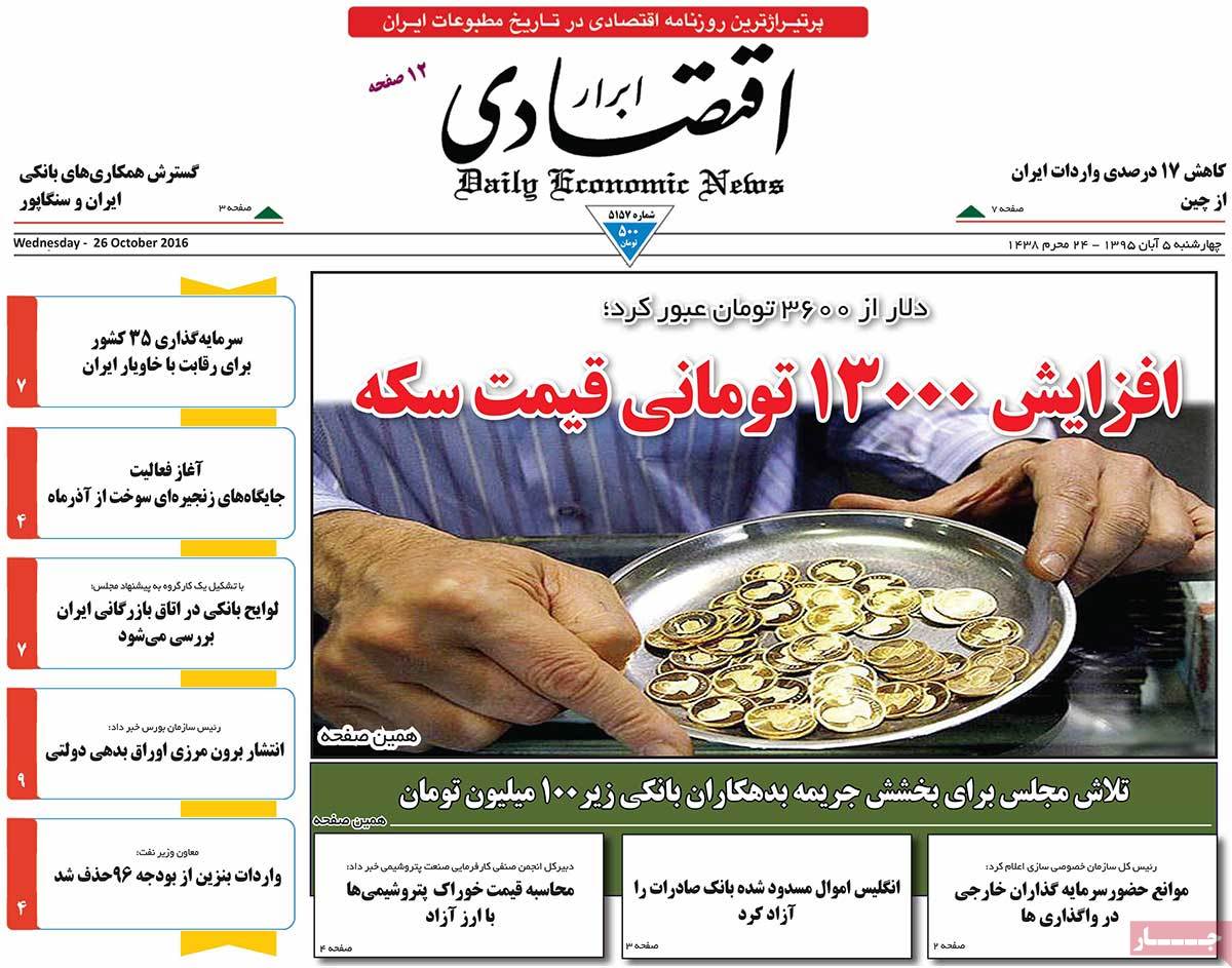 A Look at Iranian Newspaper Front Pages on October 26