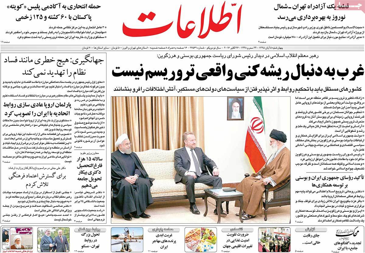 A Look at Iranian Newspaper Front Pages on October 26