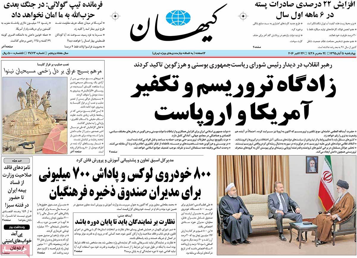 A Look at Iranian Newspaper Front Pages on October 26