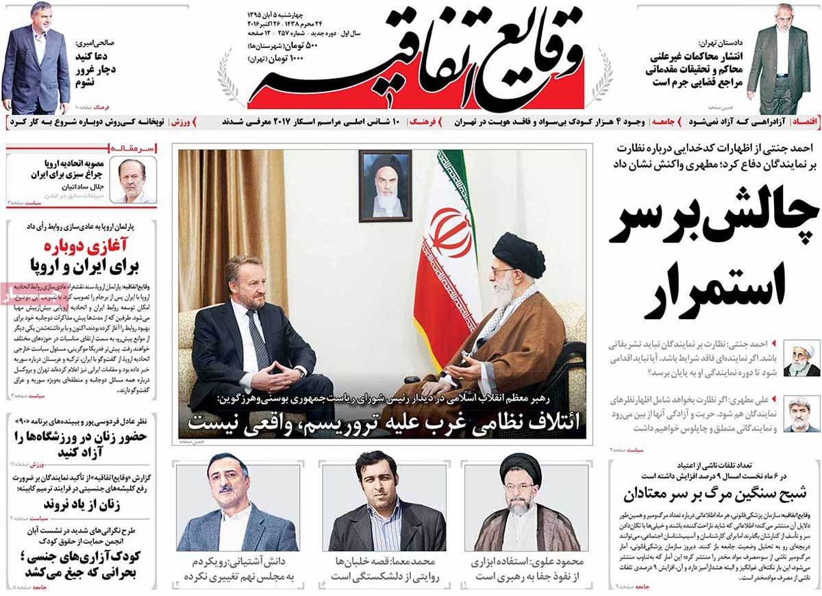 A Look at Iranian Newspaper Front Pages on October 26