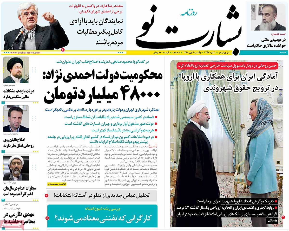 A Look at Iranian Newspaper Front Pages on October 30