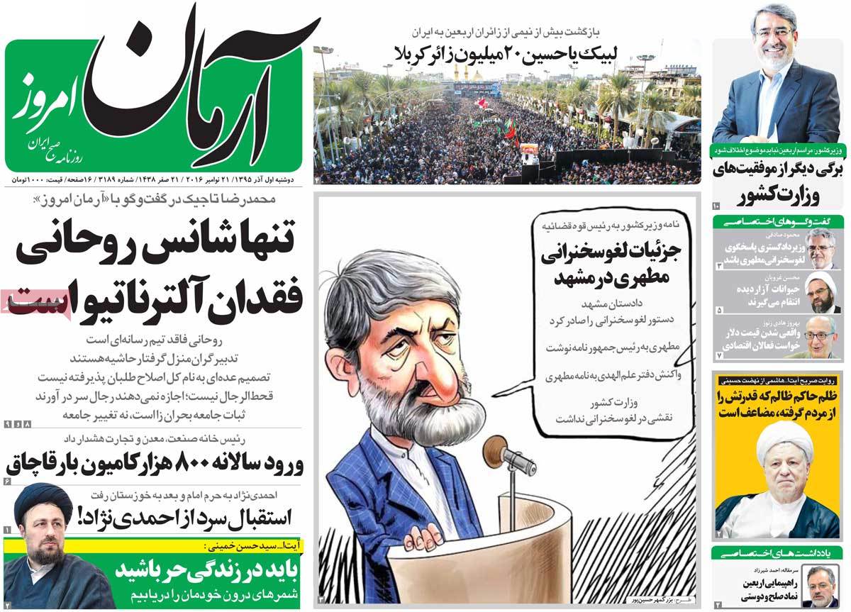 A Look at Iranian Newspaper Front Pages on November 21