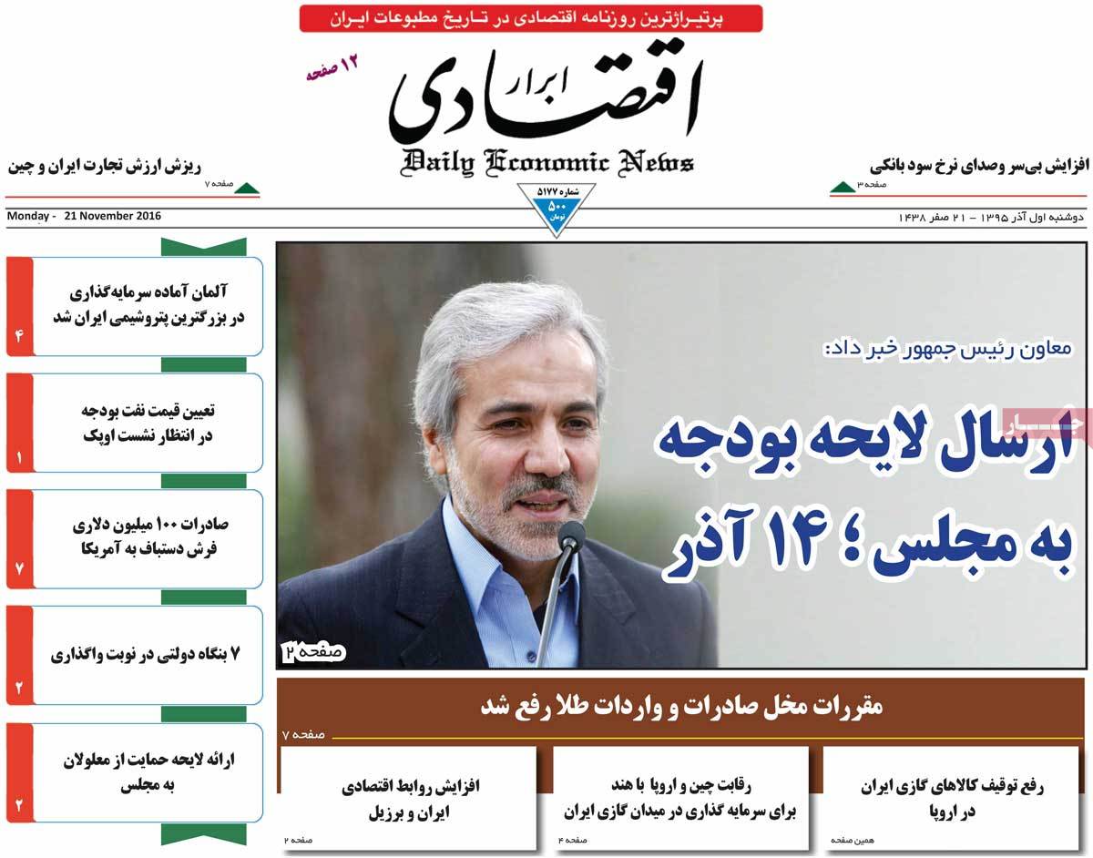 A Look at Iranian Newspaper Front Pages on November 21