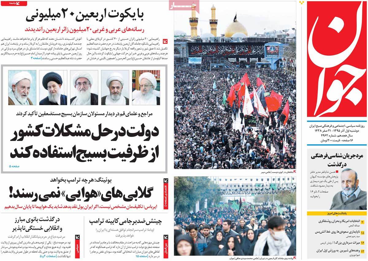 A Look at Iranian Newspaper Front Pages on November 21