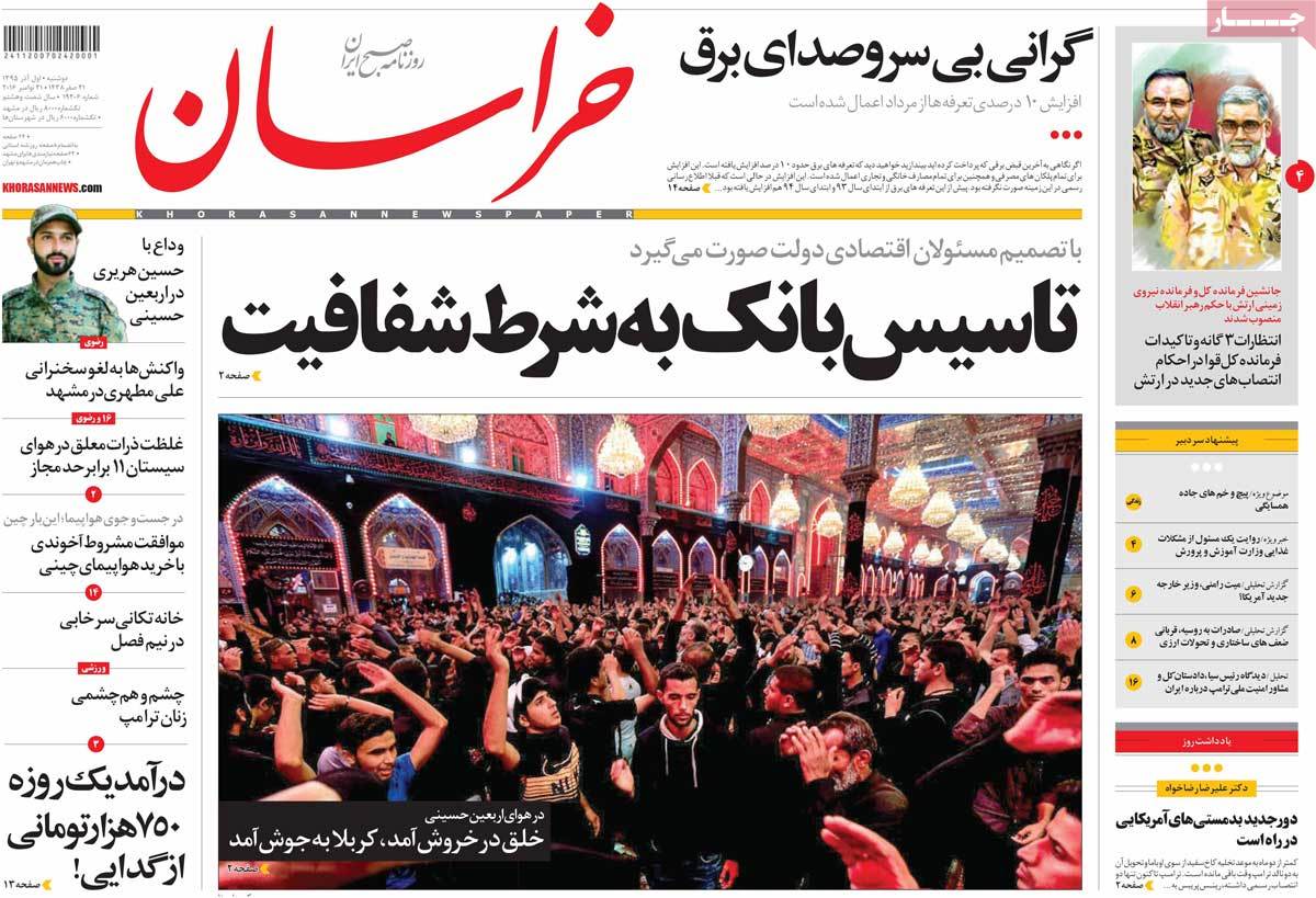 A Look at Iranian Newspaper Front Pages on November 21