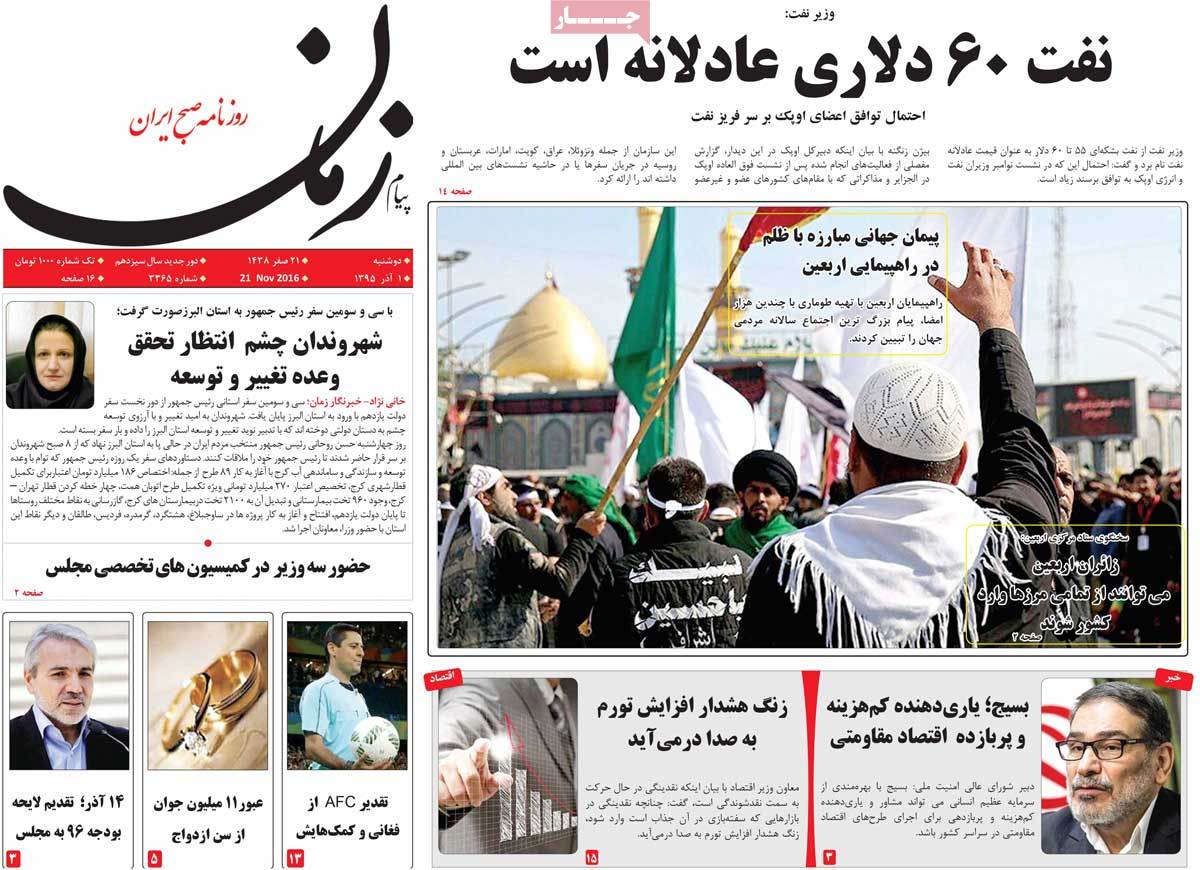 A Look at Iranian Newspaper Front Pages on November 21