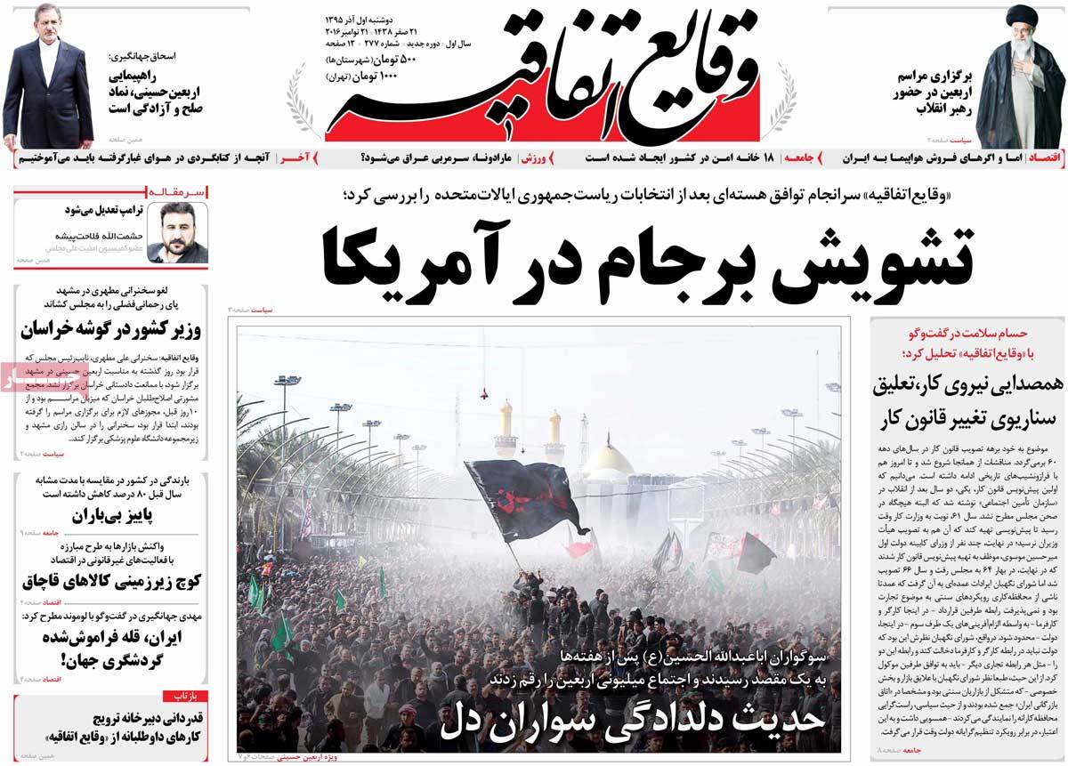 A Look at Iranian Newspaper Front Pages on November 21