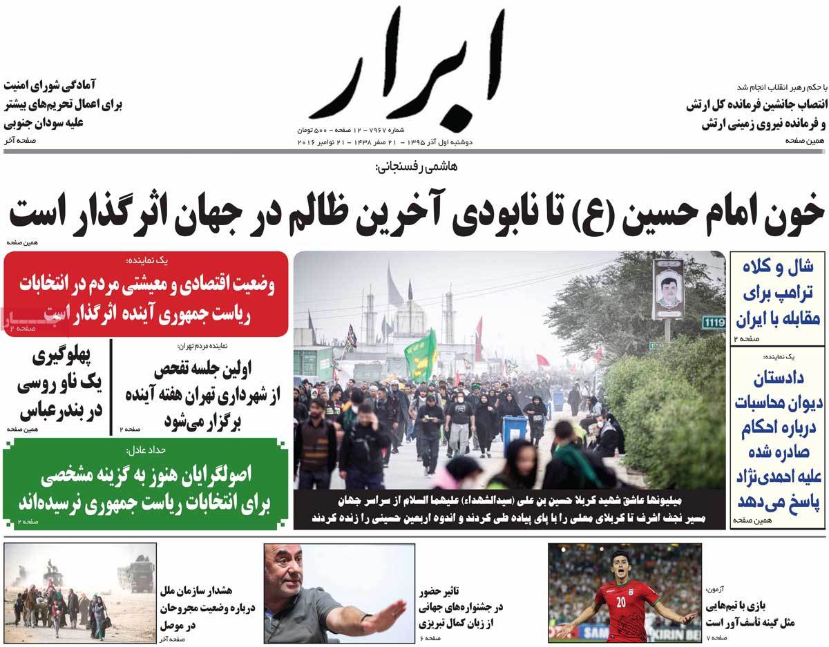 A Look at Iranian Newspaper Front Pages on November 21