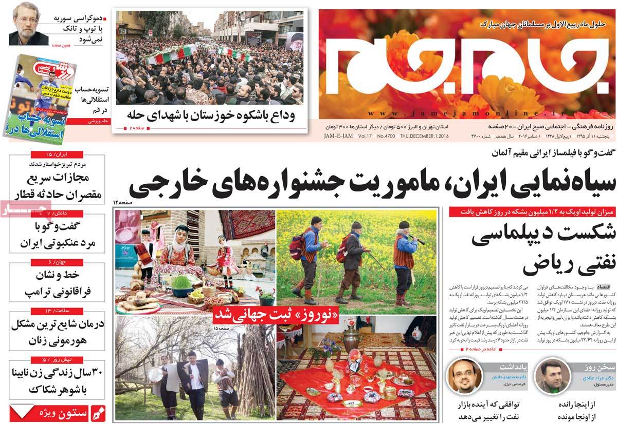 A Look at Iranian Newspaper Front Pages on December 1