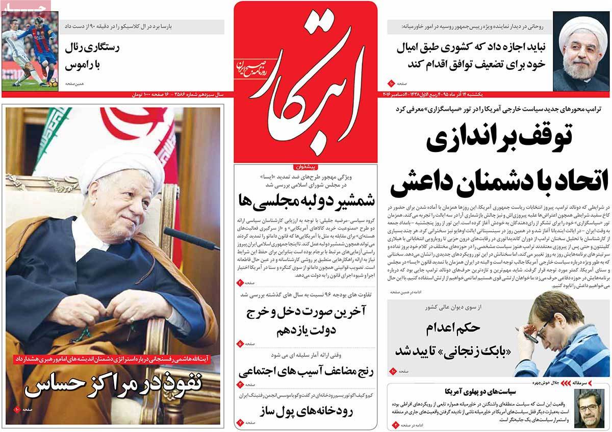 A Look at Iranian Newspaper Front Pages on December 4