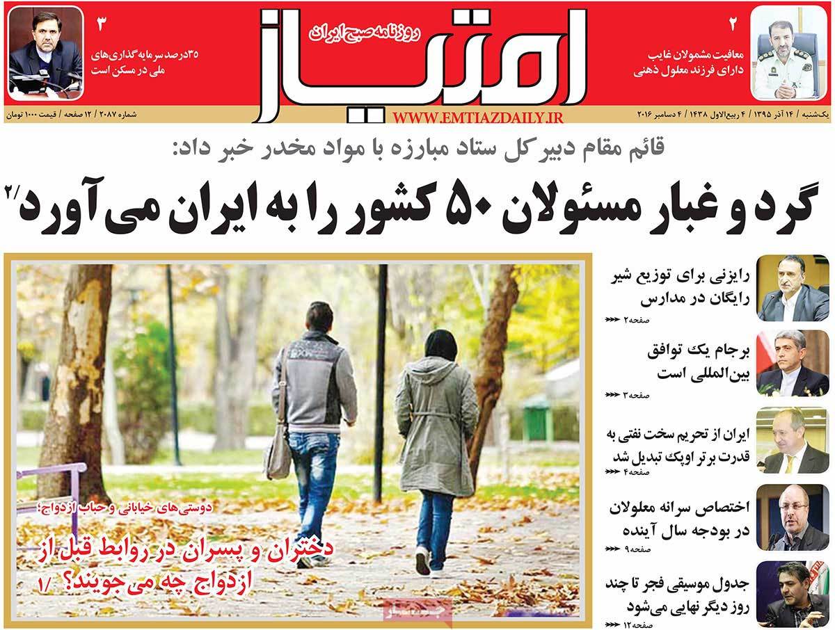 A Look at Iranian Newspaper Front Pages on December 4