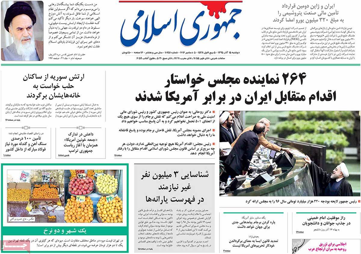 A Look at Iranian Newspaper Front Pages on December 5