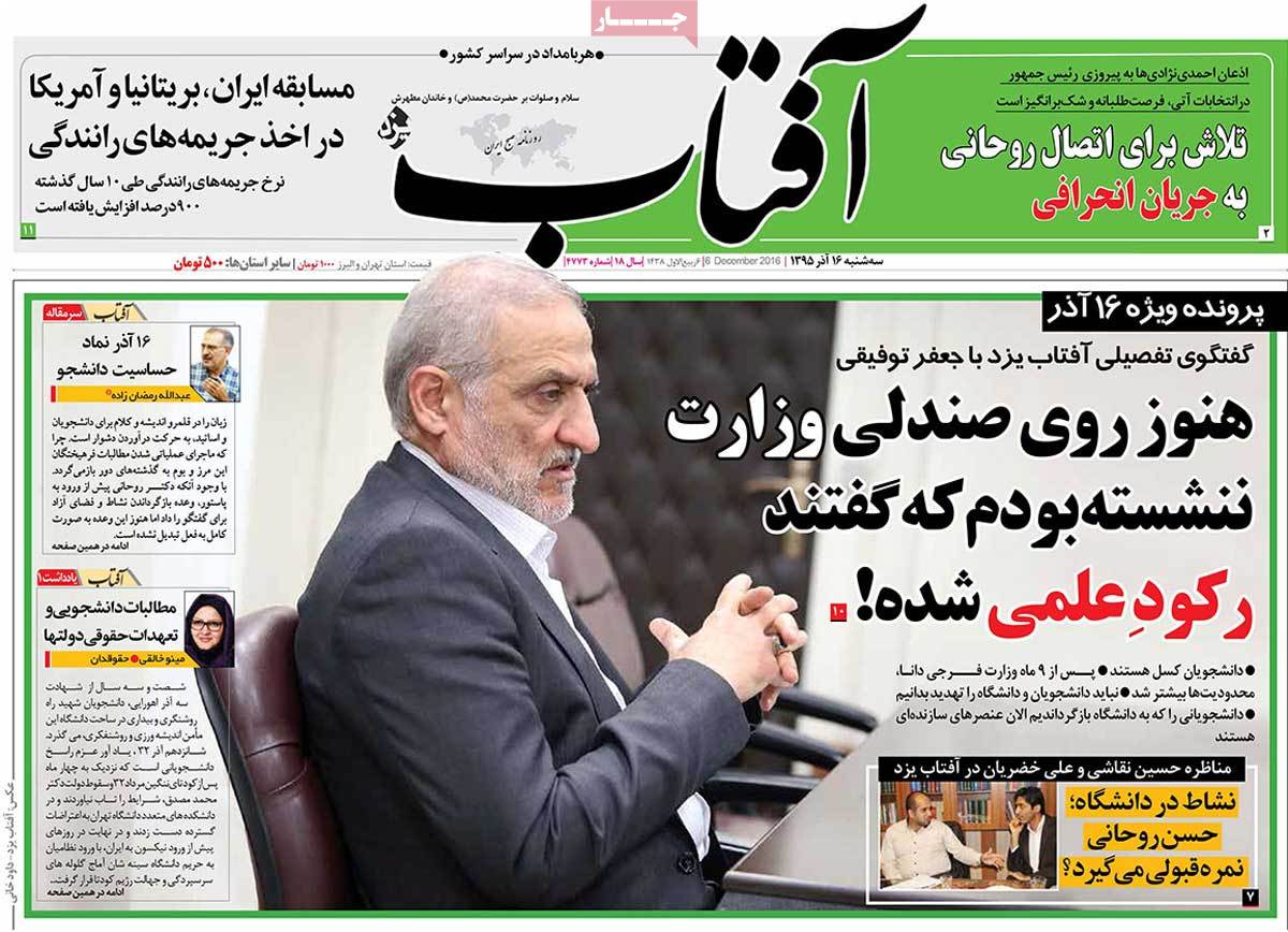 A Look at Iranian Newspaper Front Pages on December 6