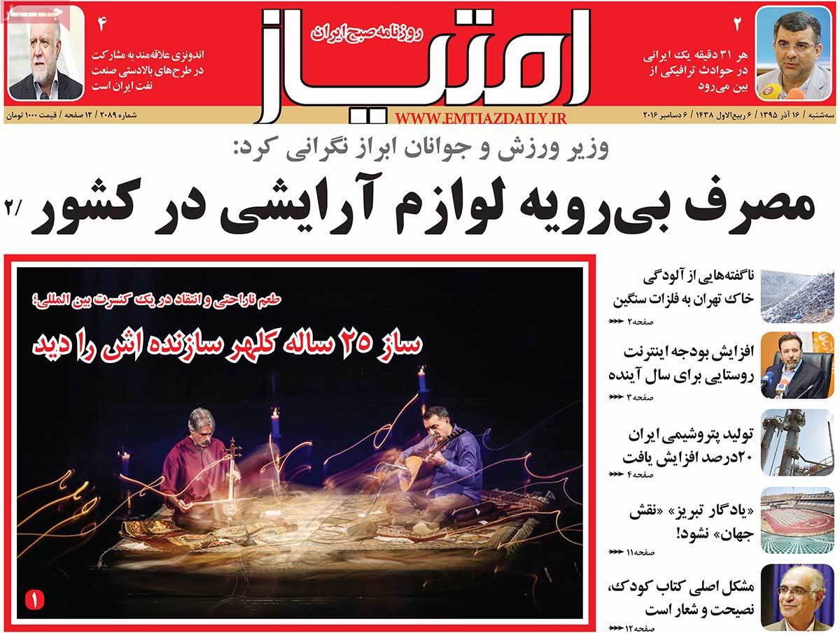 A Look at Iranian Newspaper Front Pages on December 6