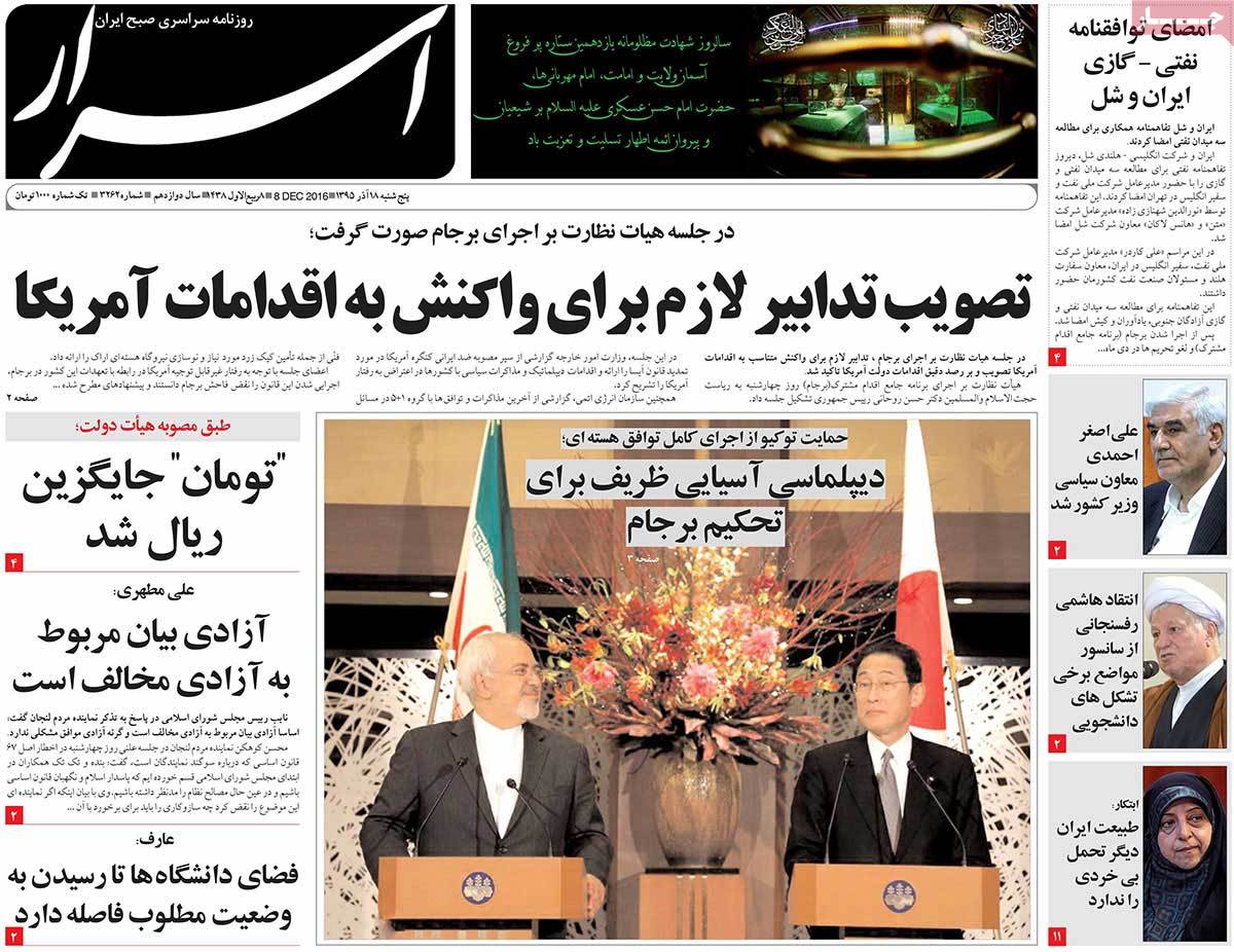 A Look at Iranian Newspaper Front Pages on December 8