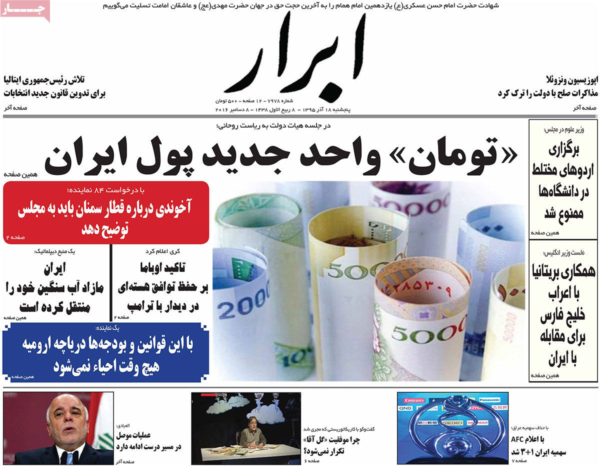 A Look at Iranian Newspaper Front Pages on December 8