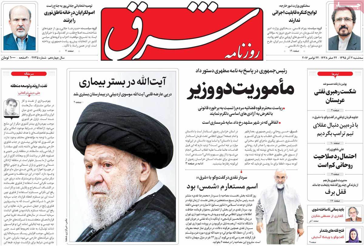 A Look at Iranian Newspaper Front Pages on November 22