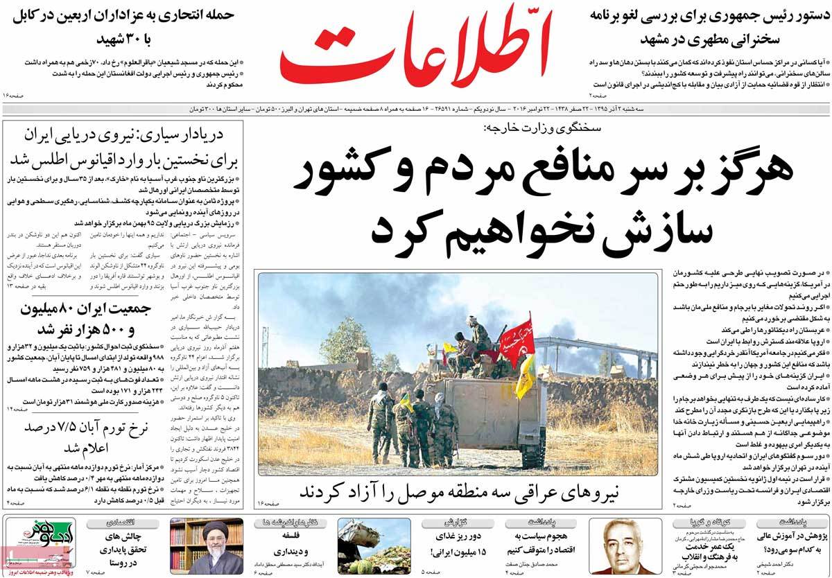 A Look at Iranian Newspaper Front Pages on November 22