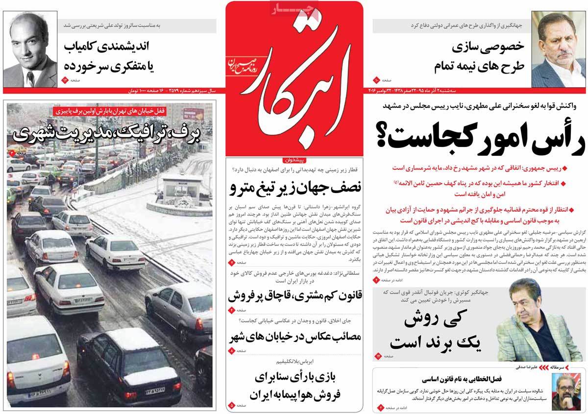 A Look at Iranian Newspaper Front Pages on November 22