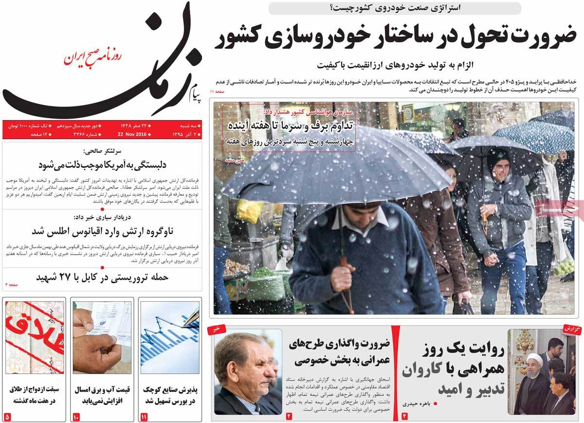 A Look at Iranian Newspaper Front Pages on November 22