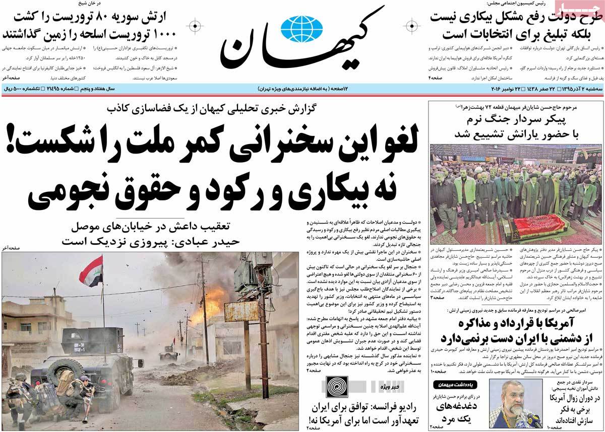 A Look at Iranian Newspaper Front Pages on November 22