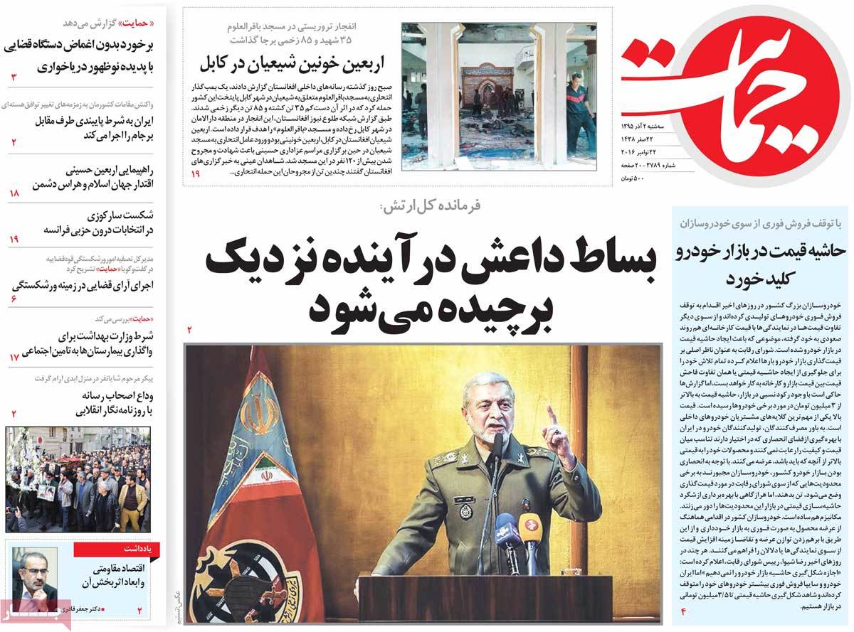 A Look at Iranian Newspaper Front Pages on November 22