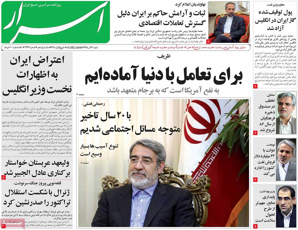 A Look at Iranian Newspaper Front Pages on December 10
