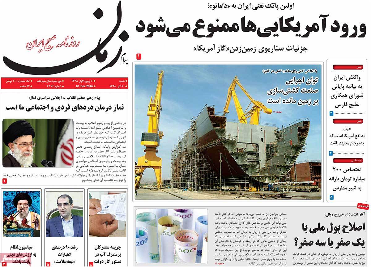 A Look at Iranian Newspaper Front Pages on December 10