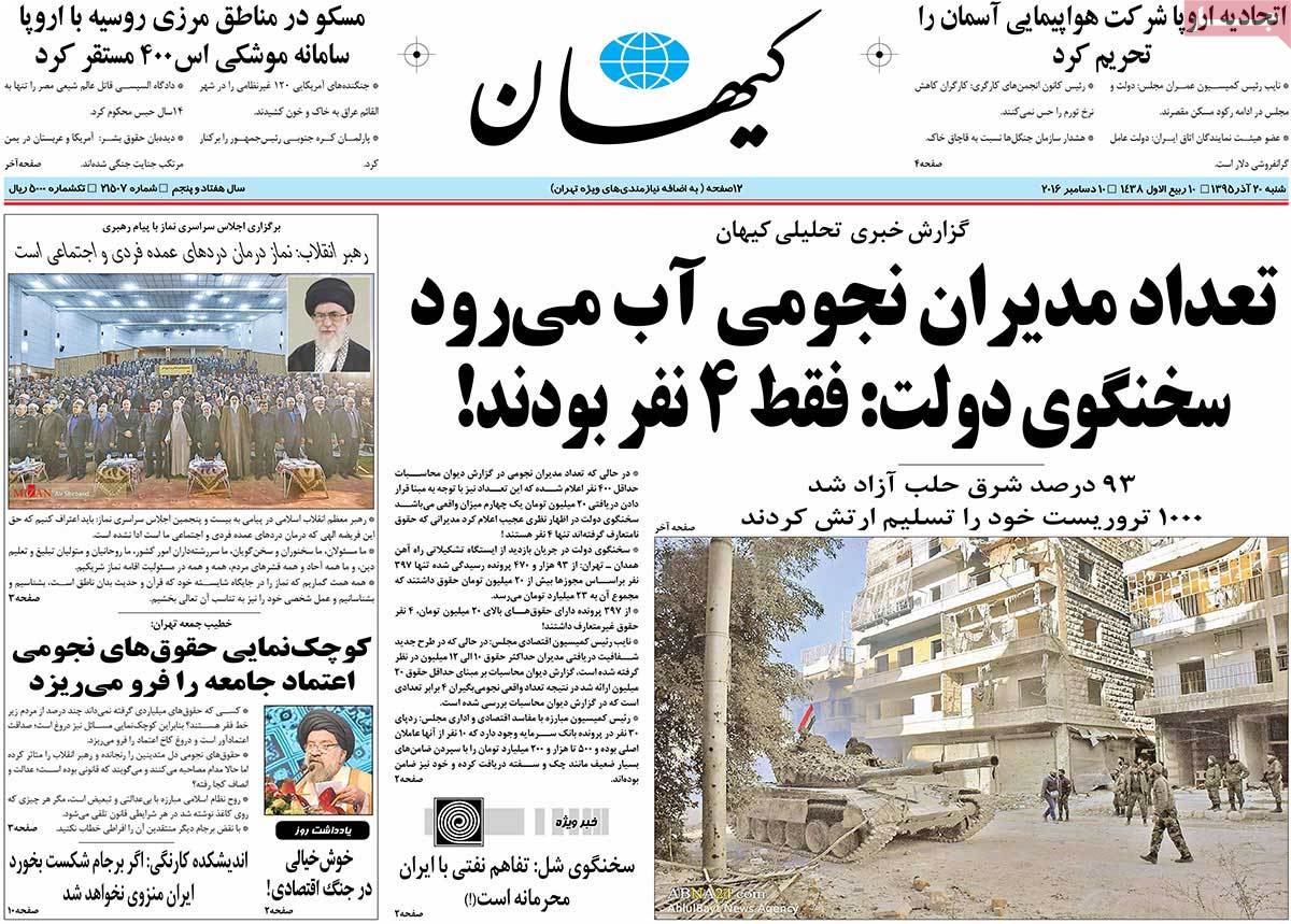 A Look at Iranian Newspaper Front Pages on December 10