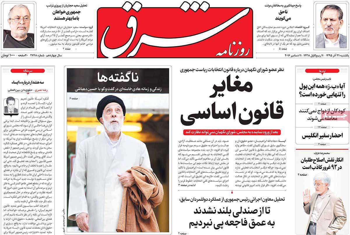 A Look at Iranian Newspaper Front Pages on December 11