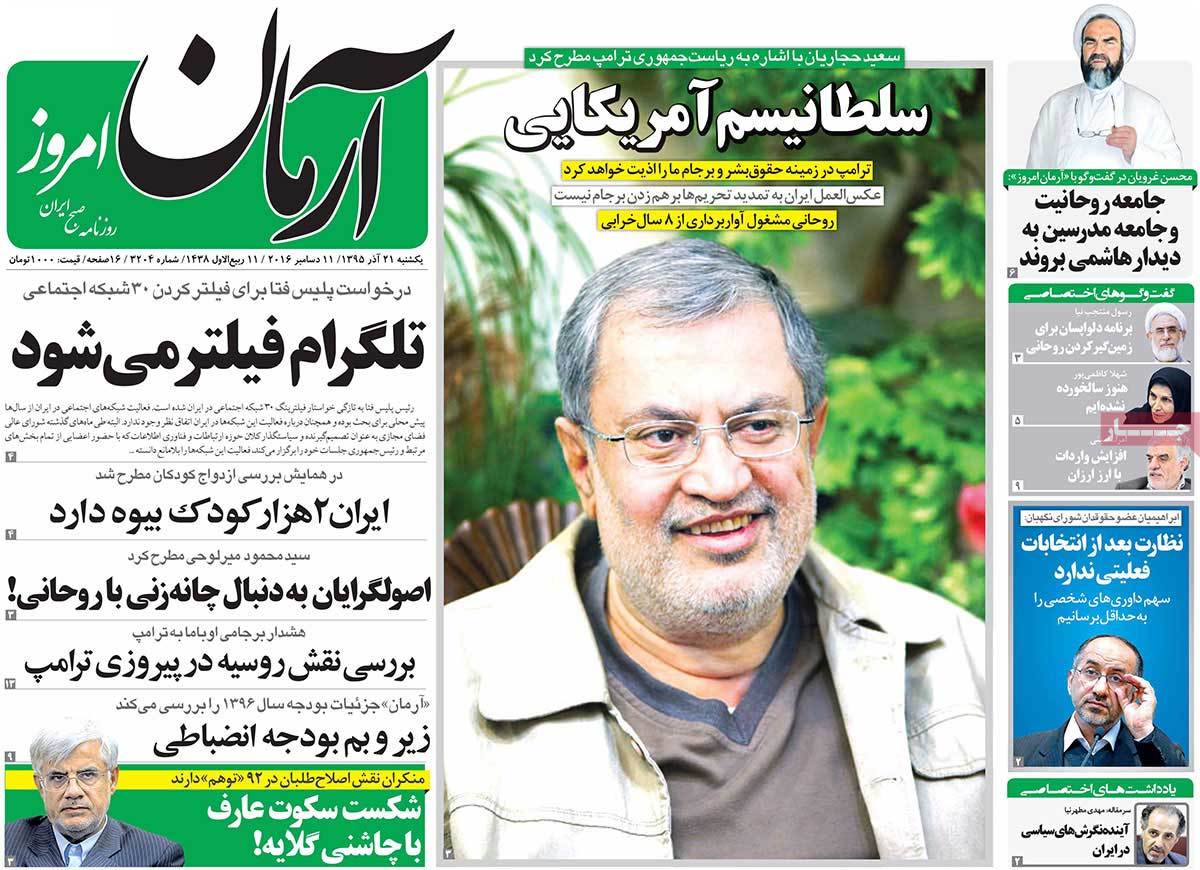 A Look at Iranian Newspaper Front Pages on December 11