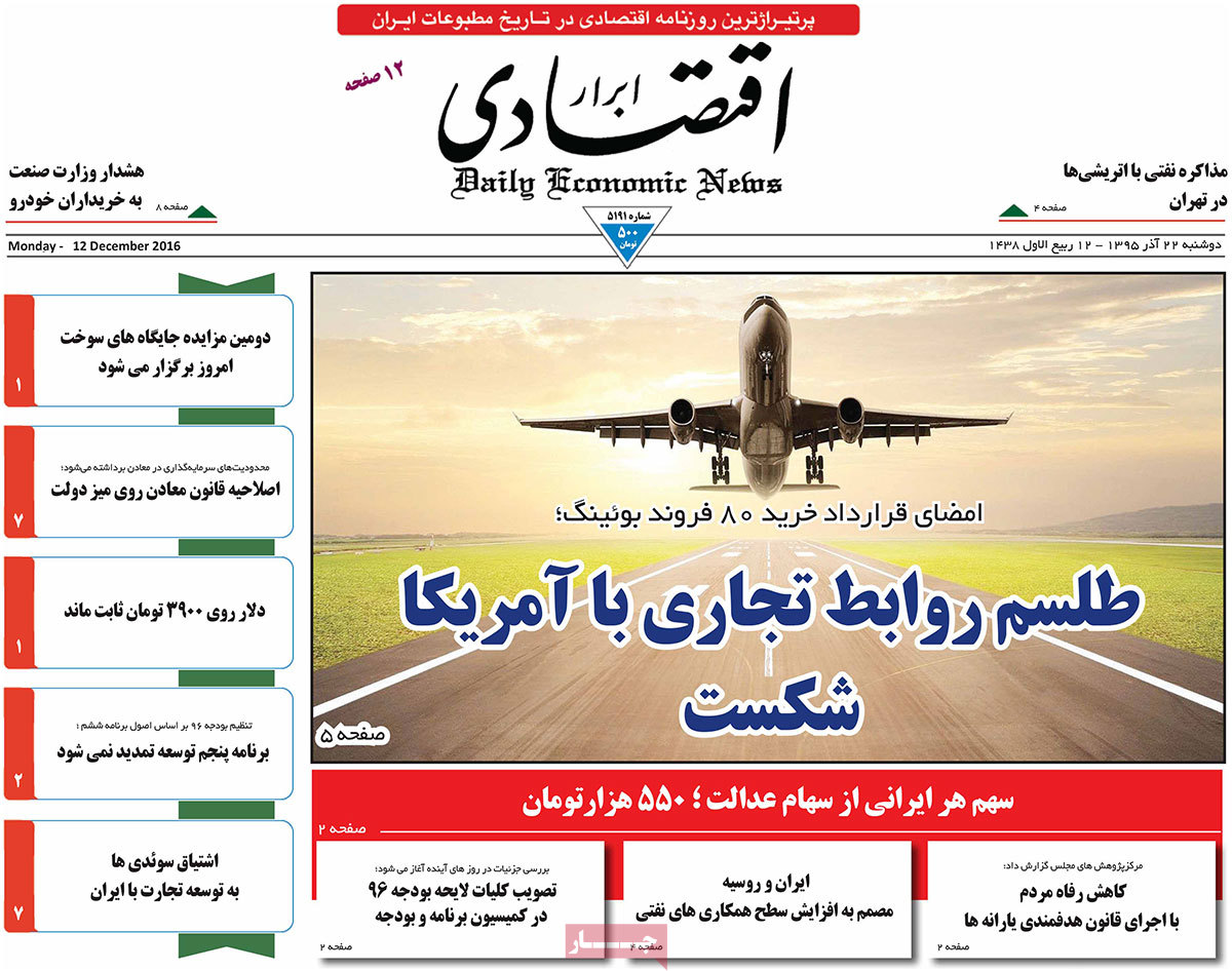 A Look at Iranian Newspaper Front Pages on December 12