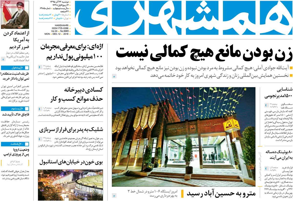 A Look at Iranian Newspaper Front Pages on December 12