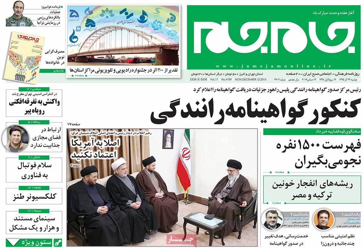 A Look at Iranian Newspaper Front Pages on December 12