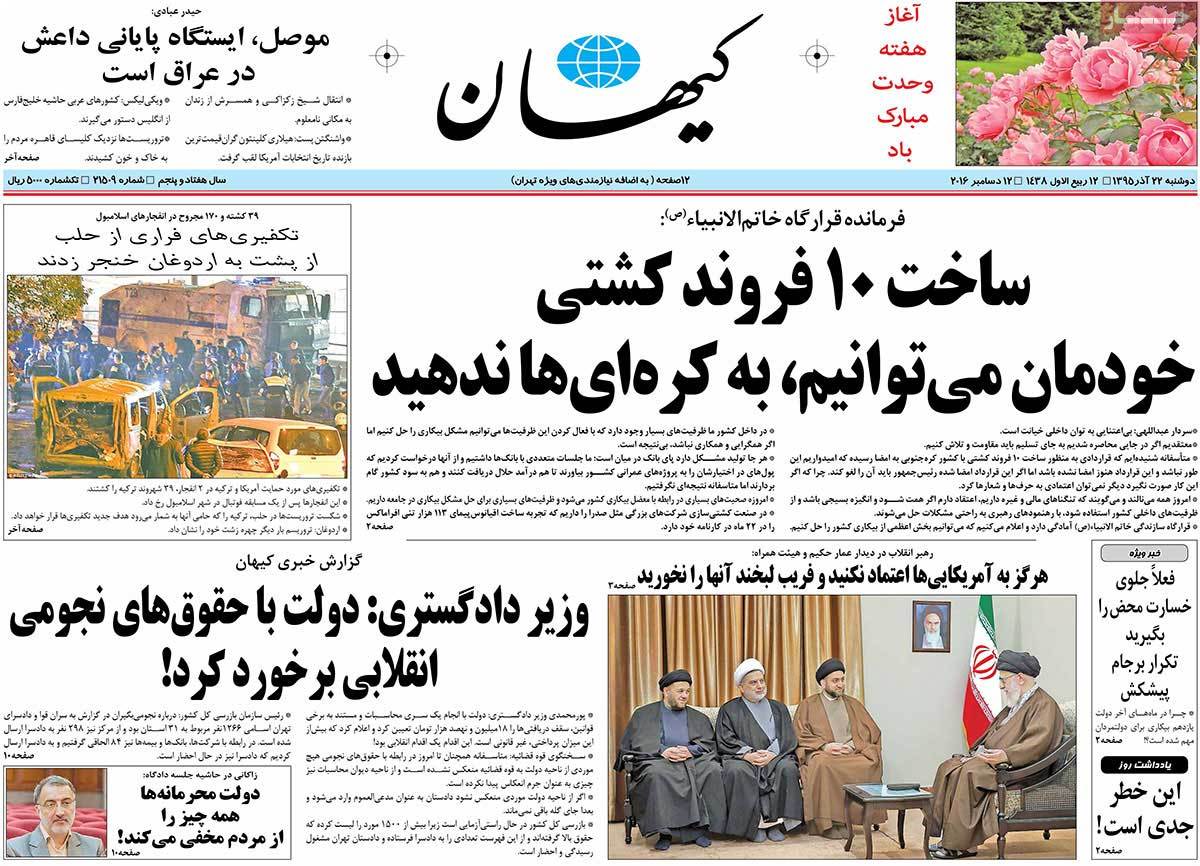 A Look at Iranian Newspaper Front Pages on December 12