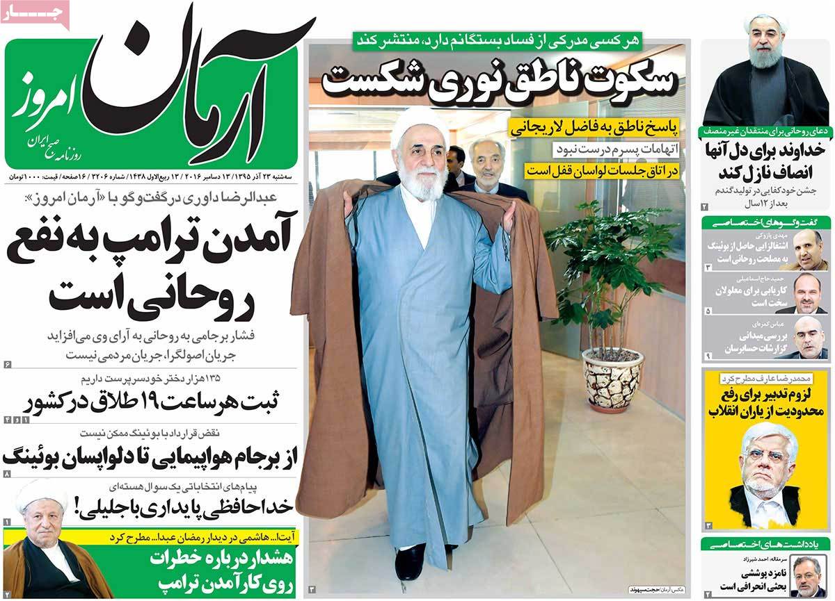 A Look at Iranian Newspaper Front Pages on December 13