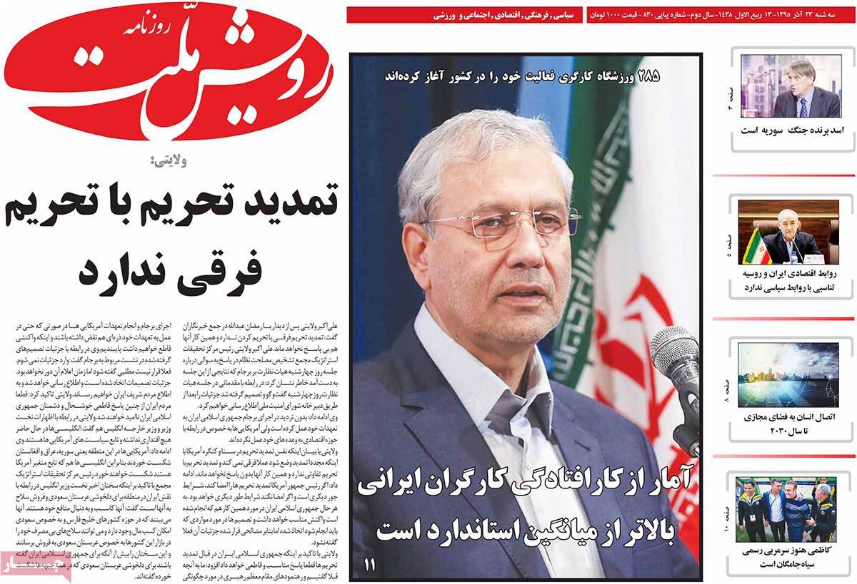 A Look at Iranian Newspaper Front Pages on December 13