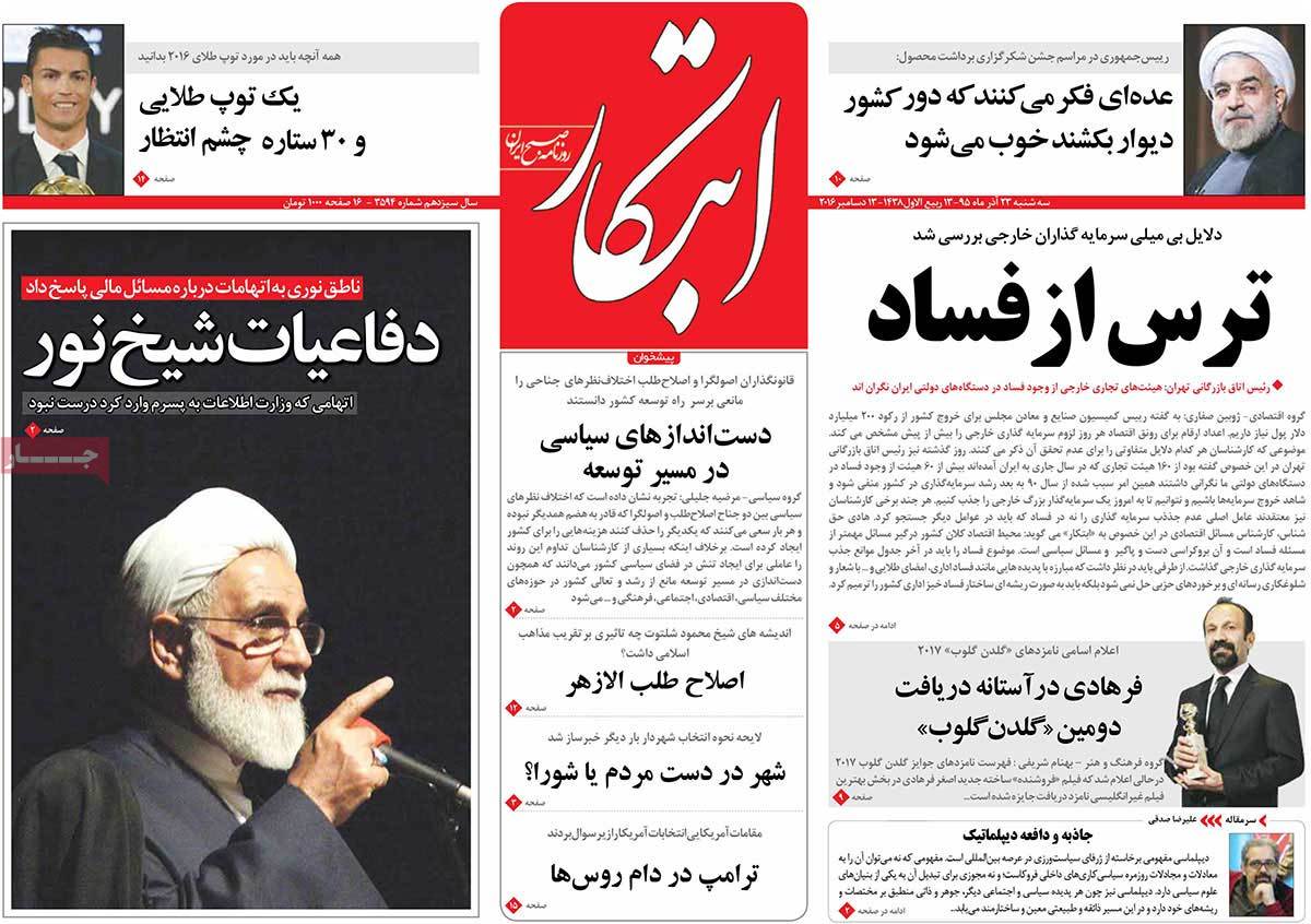 A Look at Iranian Newspaper Front Pages on December 13