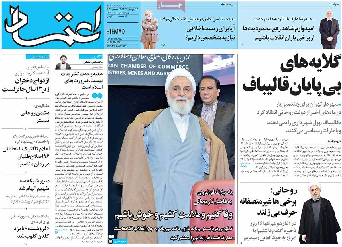 A Look at Iranian Newspaper Front Pages on December 13