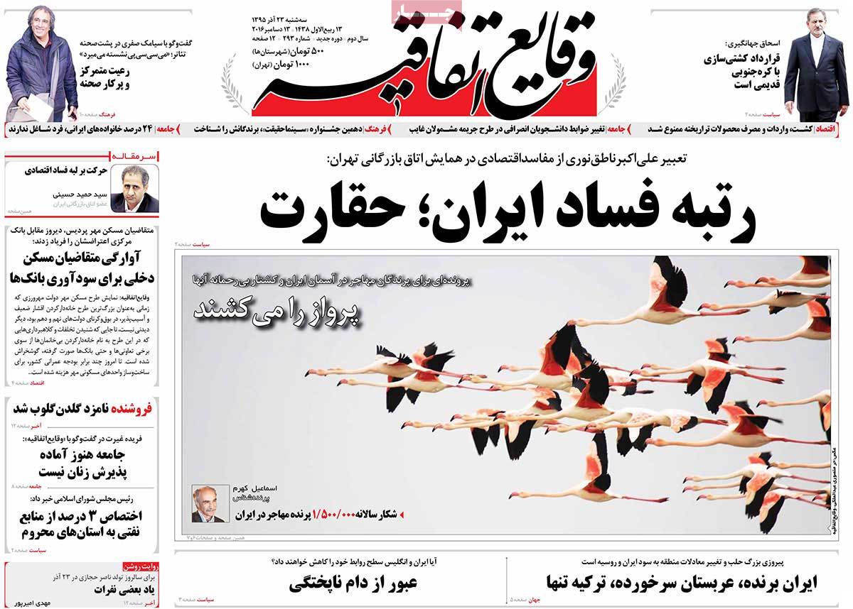 A Look at Iranian Newspaper Front Pages on December 14