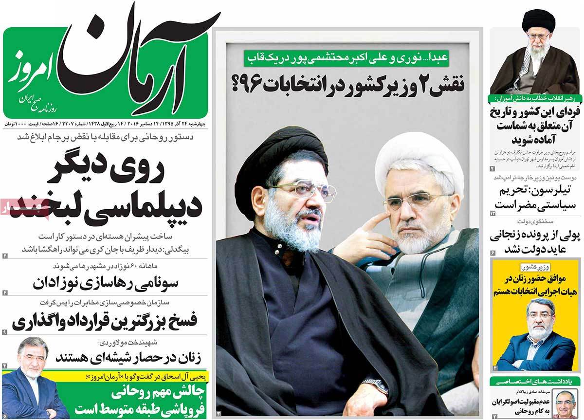 A Look at Iranian Newspaper Front Pages on December 14