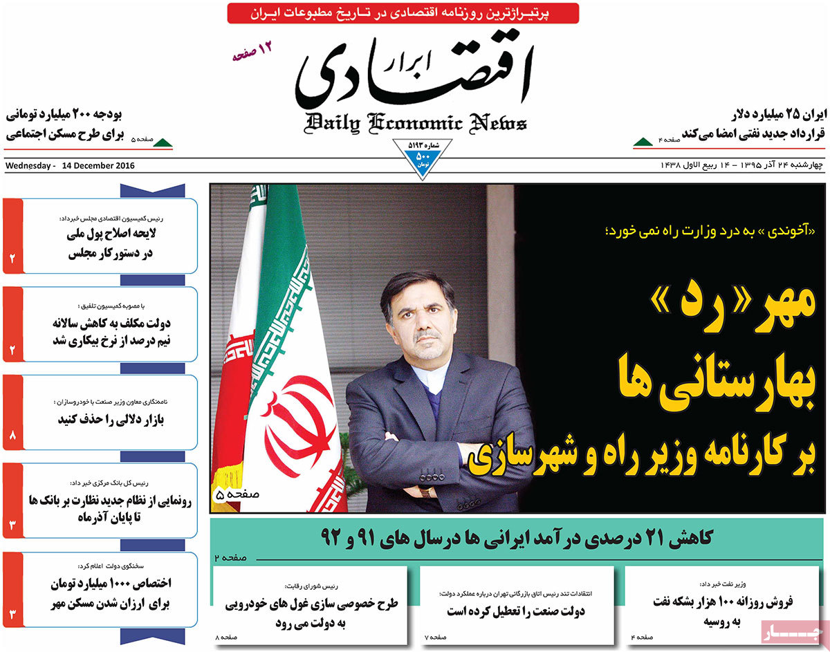 A Look at Iranian Newspaper Front Pages on December 14