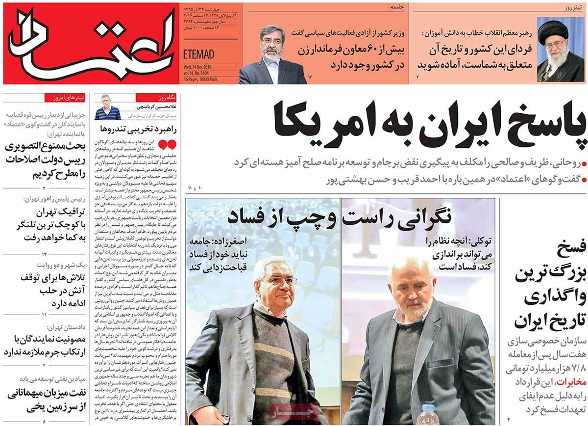 A Look at Iranian Newspaper Front Pages on December 14