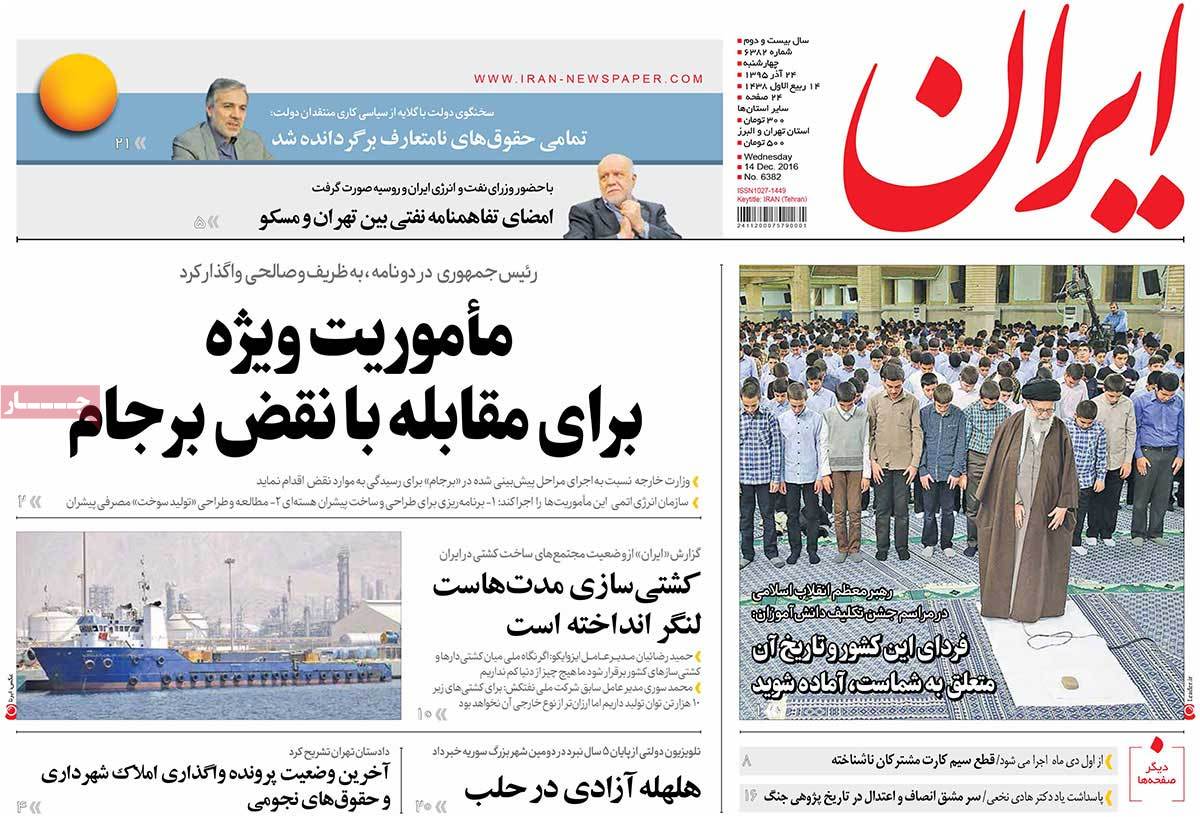 A Look at Iranian Newspaper Front Pages on December 14